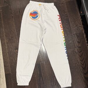 Aviator Nation White Joggers with Rainbow Logo